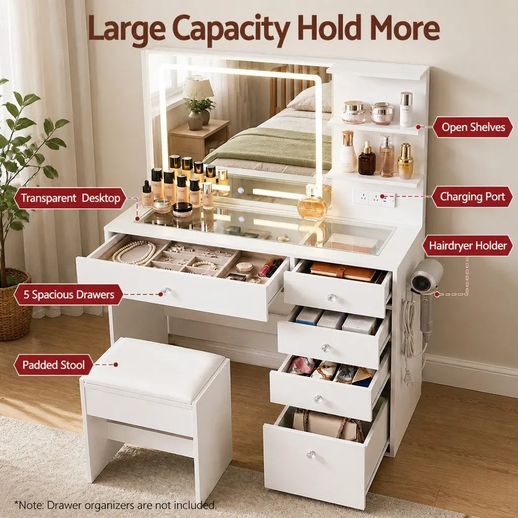 LED Vanity Table & Stool for Makeup Prep