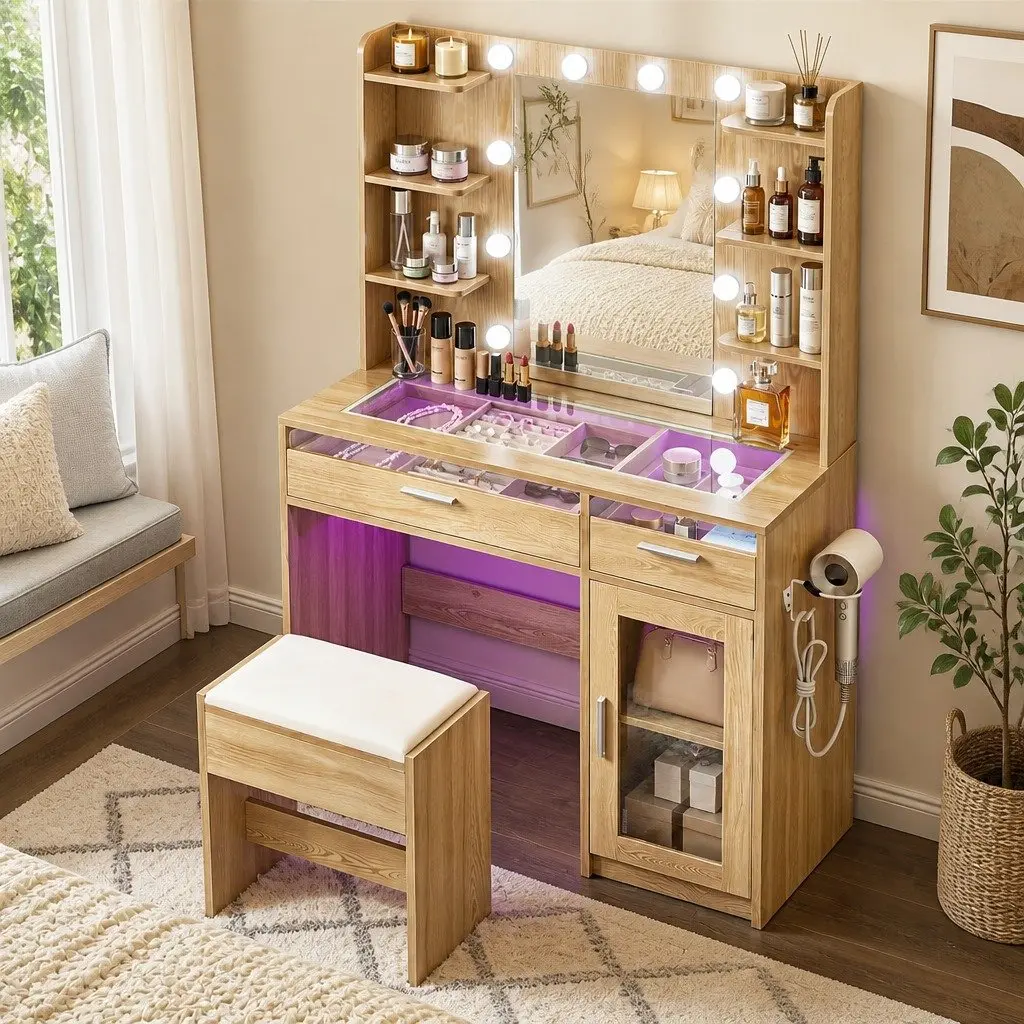 Dressing Table with LED Mirror and Storage