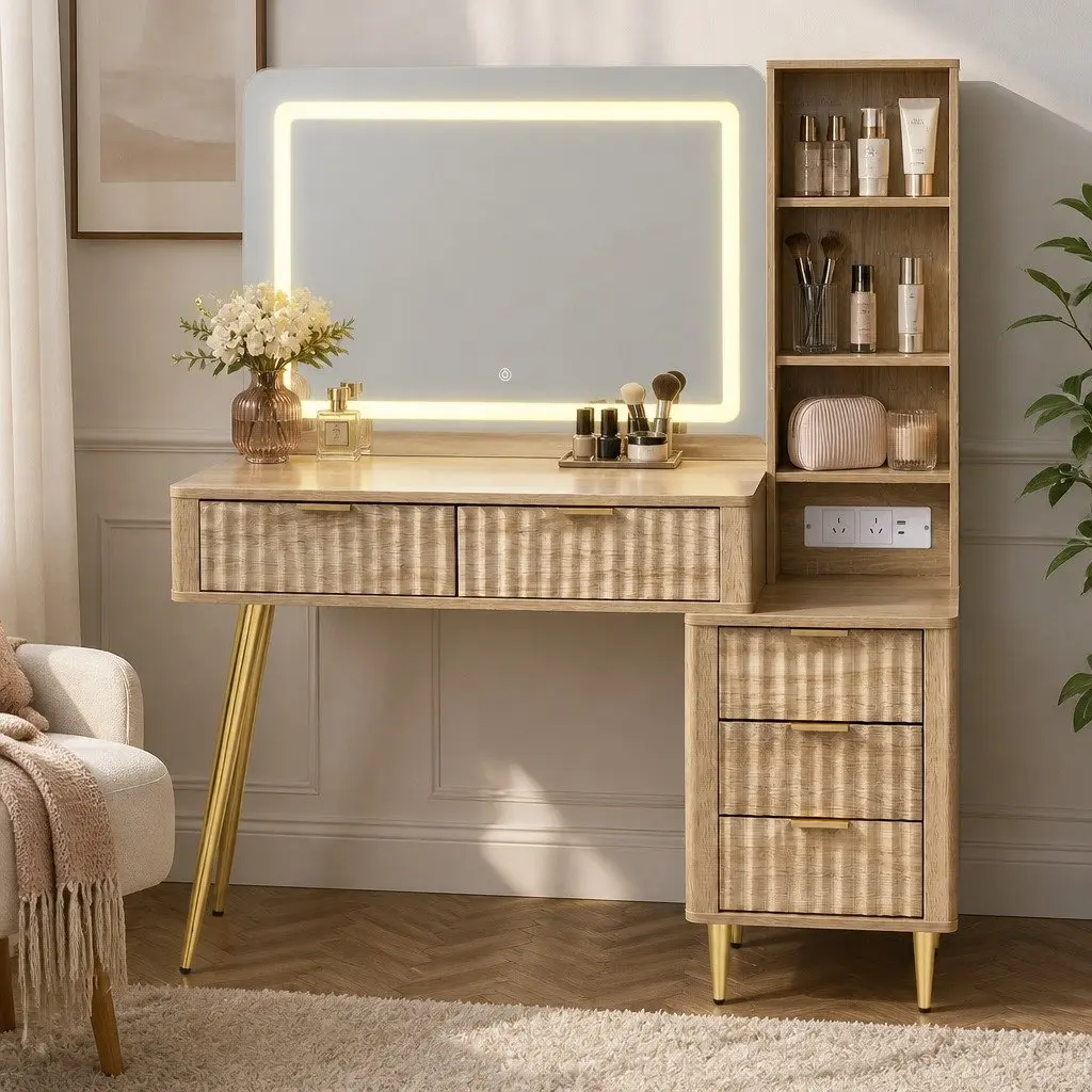 Dressing Table LED Vanity Desk with Charging Station 121cm x 40cm x 136cm