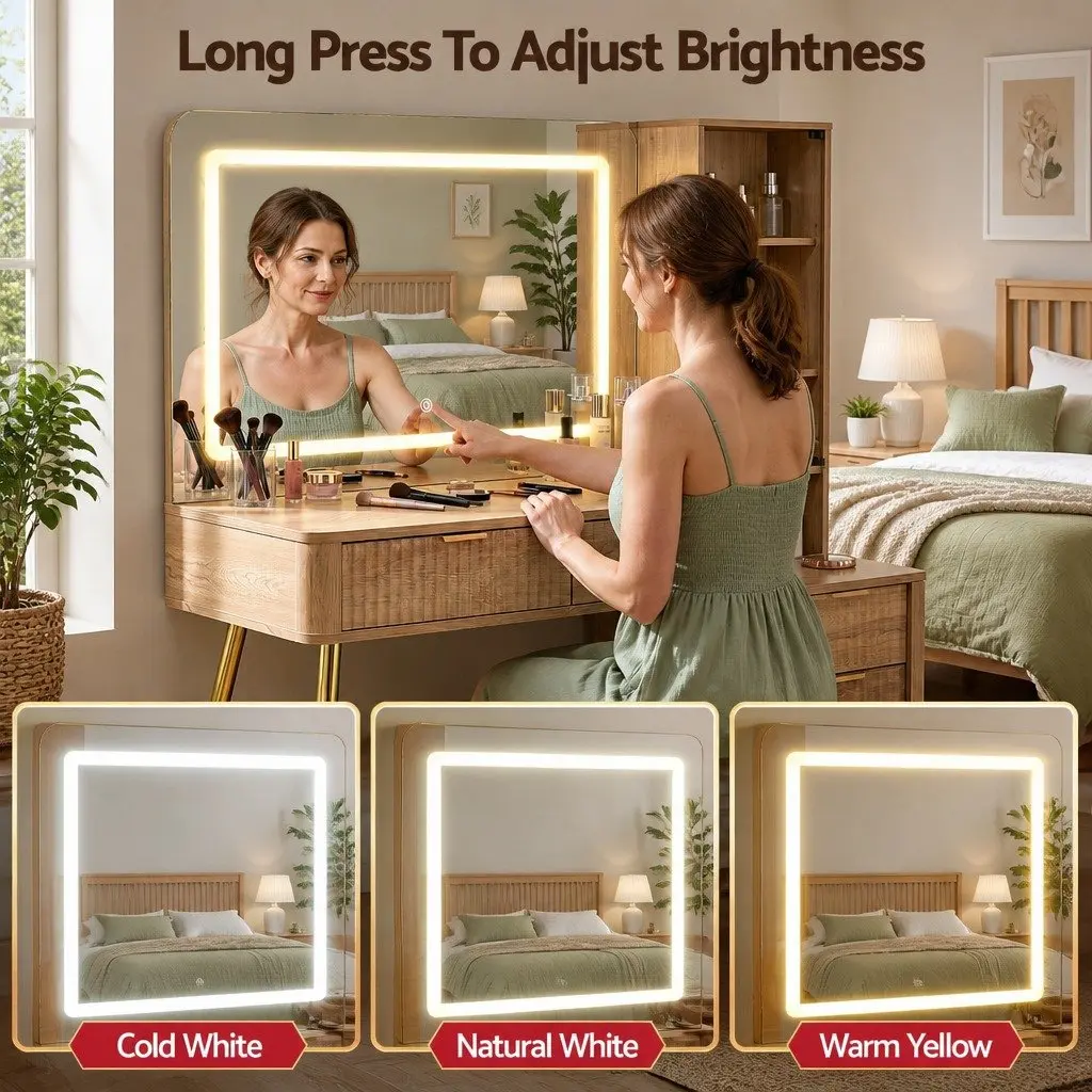 Dressing Table LED Vanity Desk with Charging Station 121cm x 40cm x 136cm
