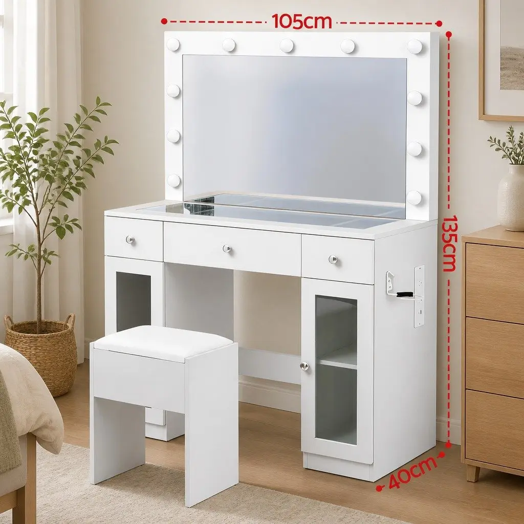 Dressing Table Vanity Desk Hollywood Mirror with LED Bulbs RGB Light White