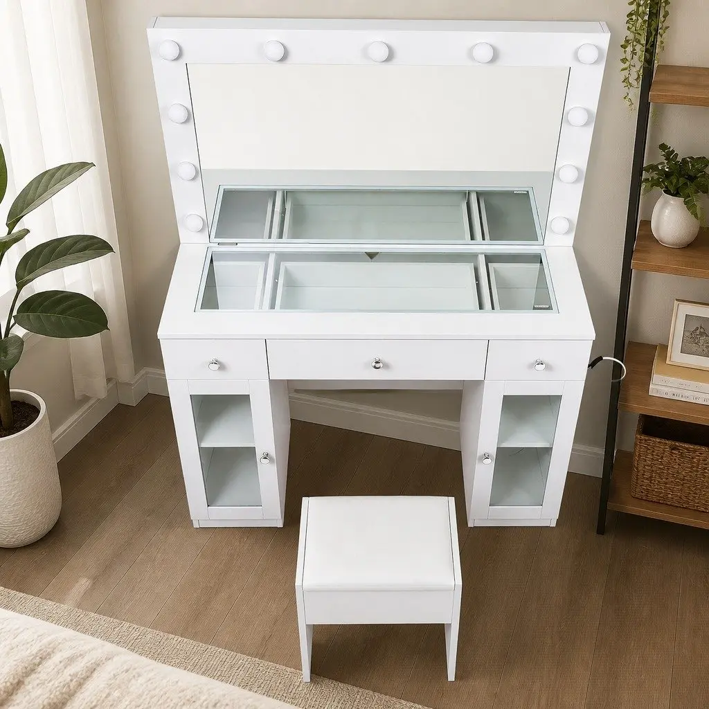 Dressing Table Vanity Desk Hollywood Mirror with LED Bulbs RGB Light White