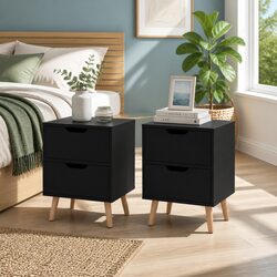 Friendly Black Bedside Table with 2 Convenient Drawers