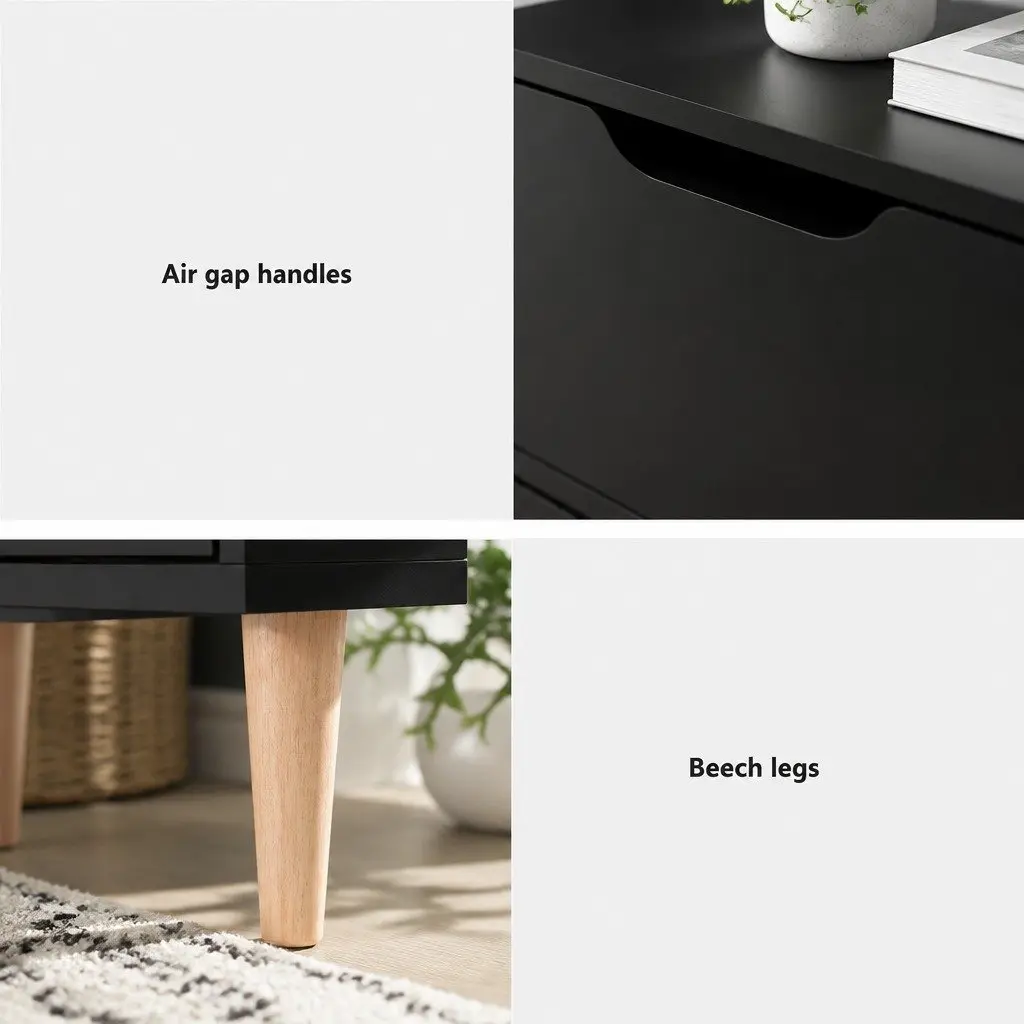 Bedside Table 2 Drawers Black 40cm x 30cm x 50cm Modern Nightstand Storage Cabinet