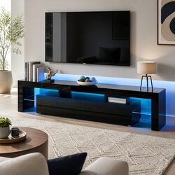 Entertainment Unit TV Cabinet with LED Lighting 189cm Black Living Room Storage