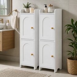 Bathroom Storage Cabinet 2-Tier Slim Toilet Organizer White Adjustable Shelves
