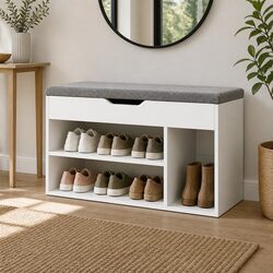 Versatile White Shoe Rack Bench with Comfortable Seating