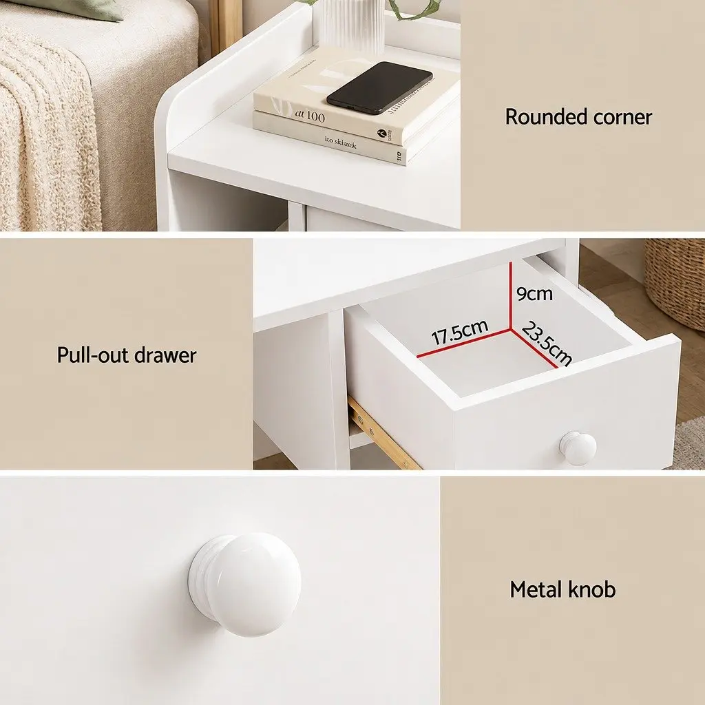 Bedside Table Nightstand with Drawer Open Shelf Storage Side End Table White