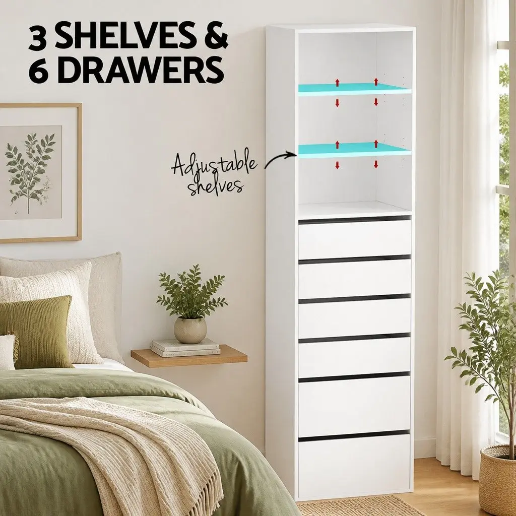 6 Drawer Chest of Drawers Tallboy Cabinet Storage Bedroom White