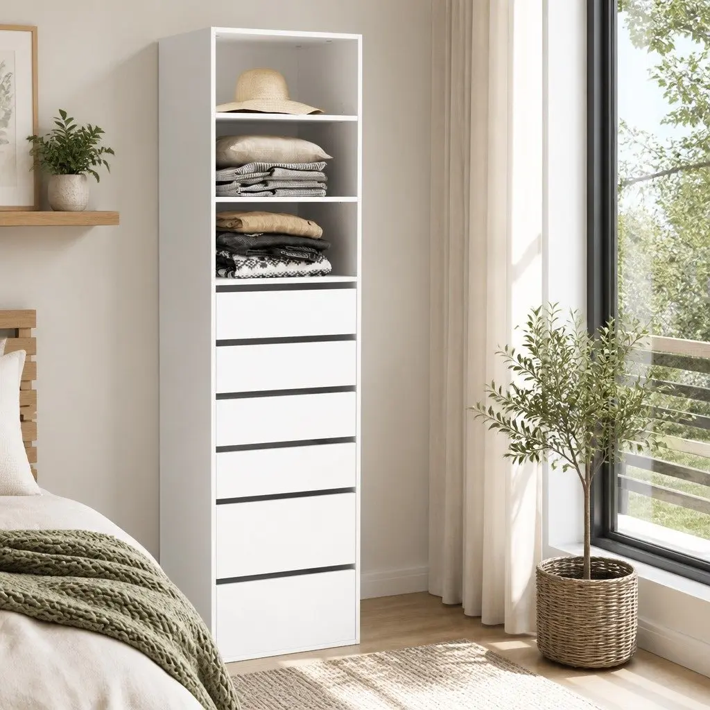 6 Drawer Chest of Drawers Tallboy Cabinet Storage Bedroom White