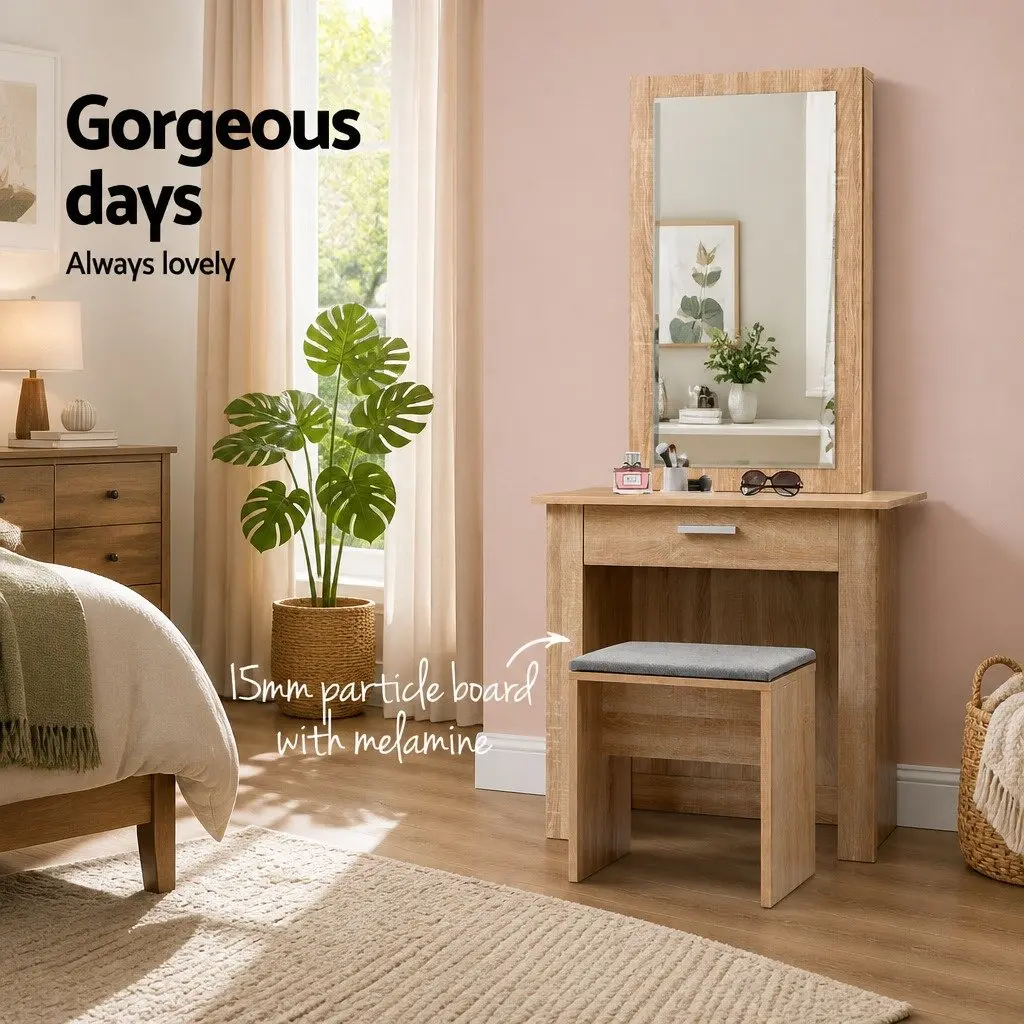 Dressing Table Stool Set Sliding Mirror Bedroom Vanity Storage Wood