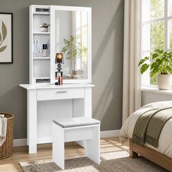 Dressing Table Stool Set Sliding Mirror White Bedroom Vanity Storage Drawer