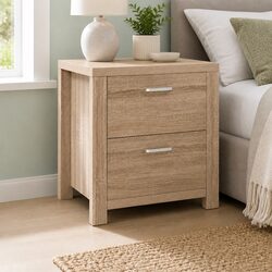 Bedside Table 2 Drawers Storage Bedroom Nightstand Side Table Natural Wood