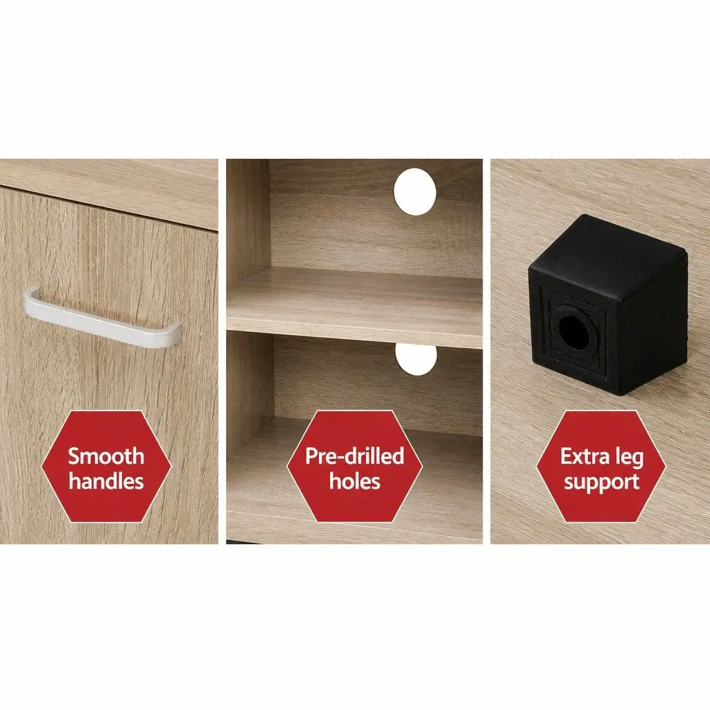 TV Entertainment Unit 160cm Oak Wood Storage Cabinet with Open Shelves Maxi