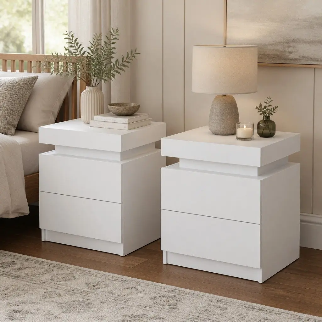 White Bedside Table with Storage