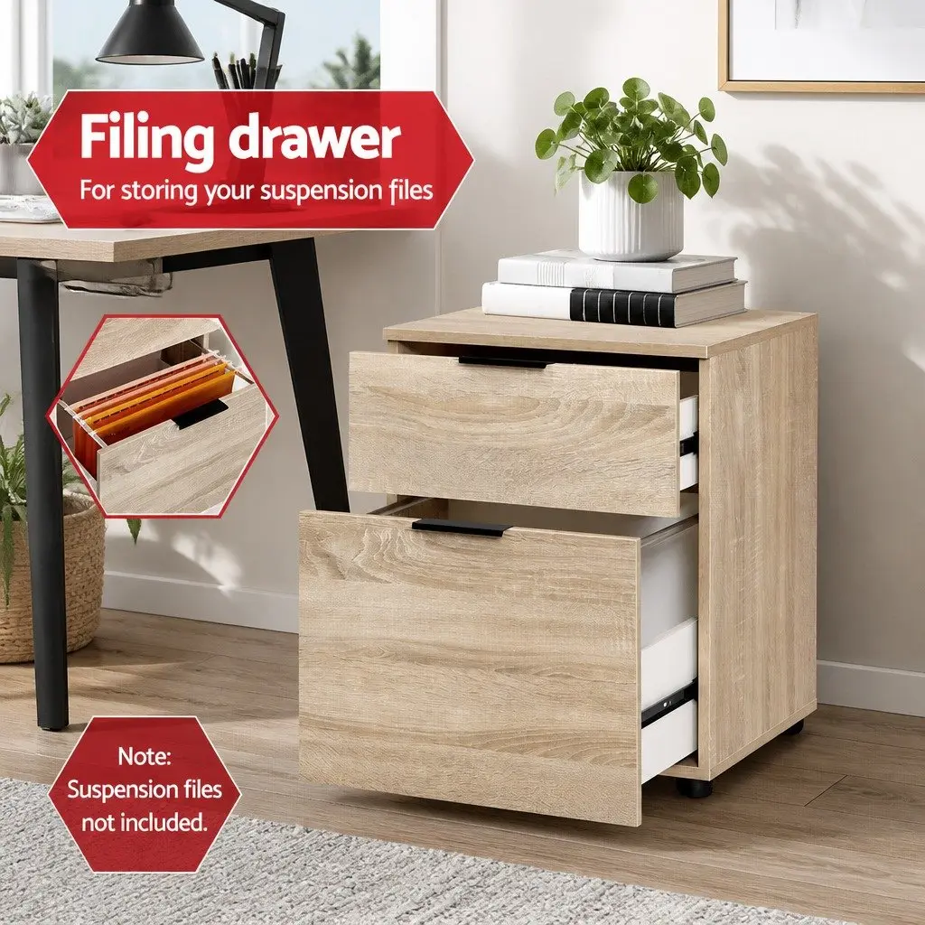 Filing Cabinet 2 Drawer Beige Office Storage Organiser 45.5cm W x 41cm D x 55.5cm H