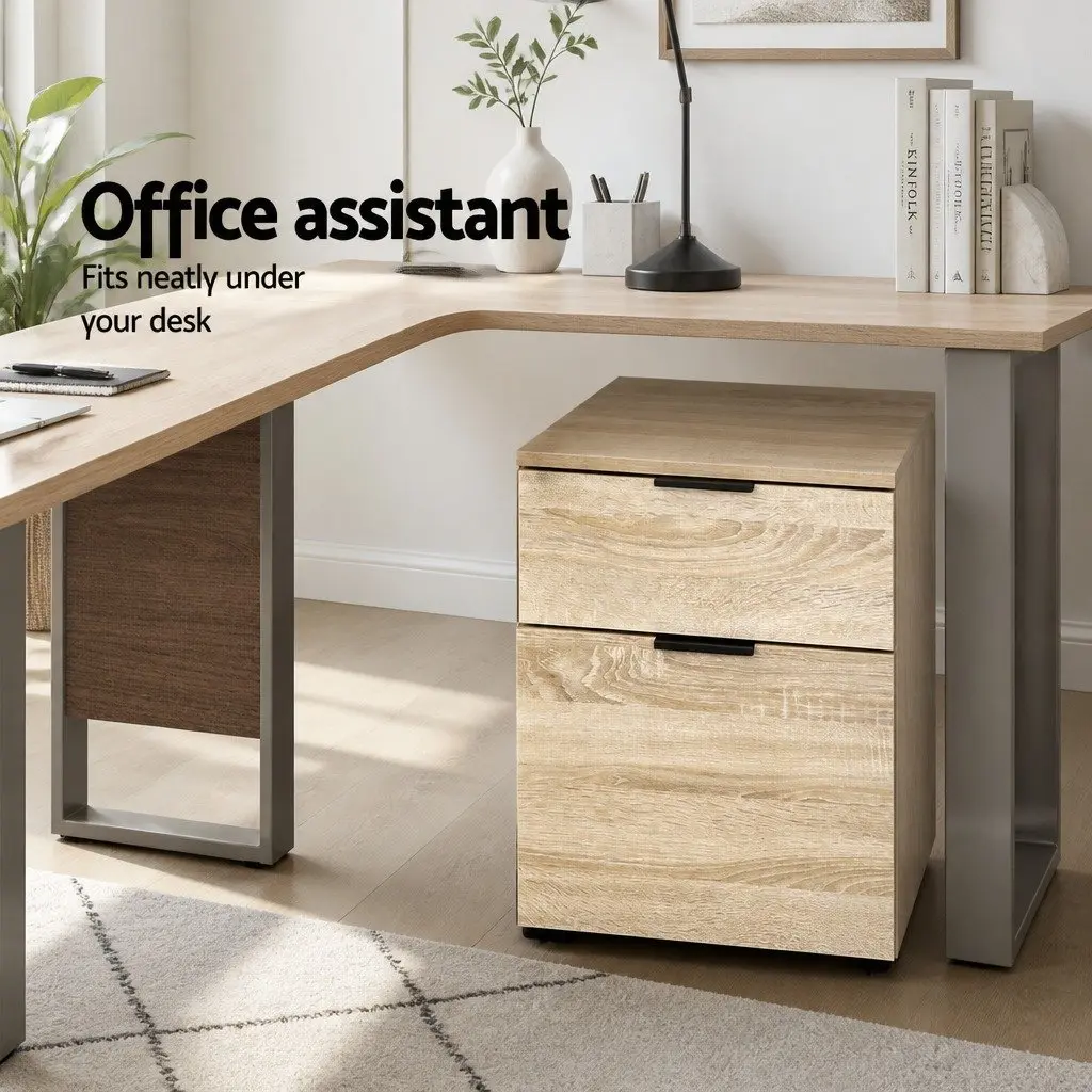 Filing Cabinet 2 Drawer Beige Office Storage Organiser 45.5cm W x 41cm D x 55.5cm H