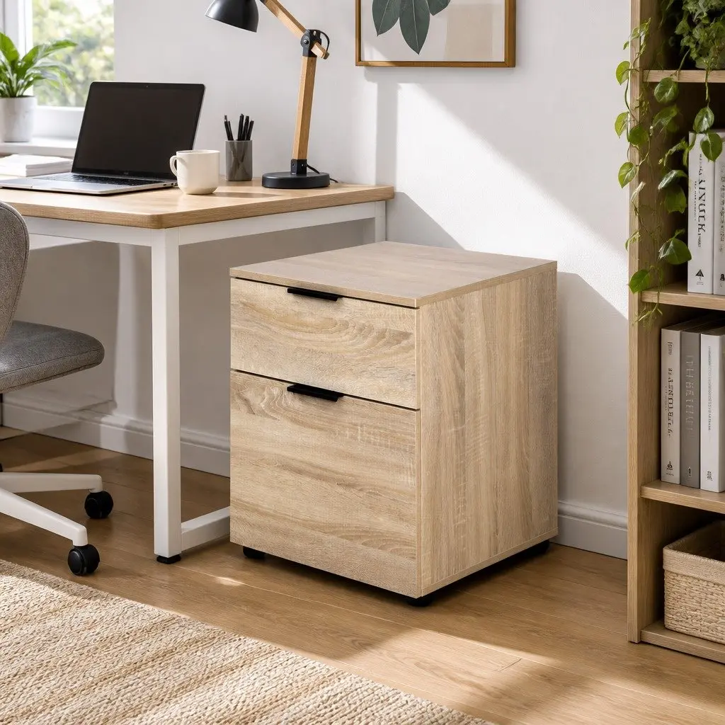Filing Cabinet 2 Drawer Beige Office Storage Organiser 45.5cm W x 41cm D x 55.5cm H