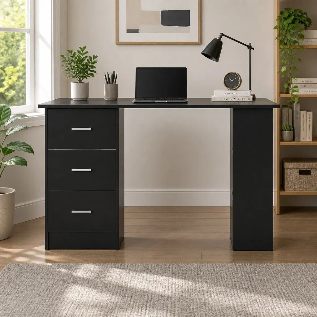 Computer Desk with Drawers and Shelves Black 120cm