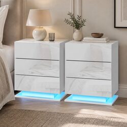 Bedside Table with LED Lights and 3 Drawers for Your Home