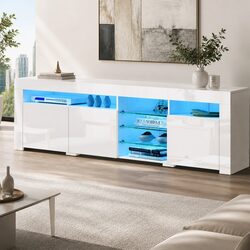 Entertainment Unit TV Cabinet with LED 180cm White Modern Living Room Storage