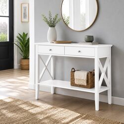 Console Table 2 Drawers 100CM White Hallway Entryway Storage Display Furniture