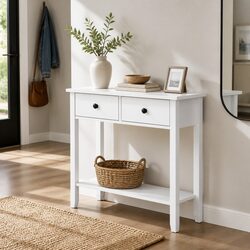 Console Table 2 Drawers 80cm White Hallway Entry Storage Display Furniture