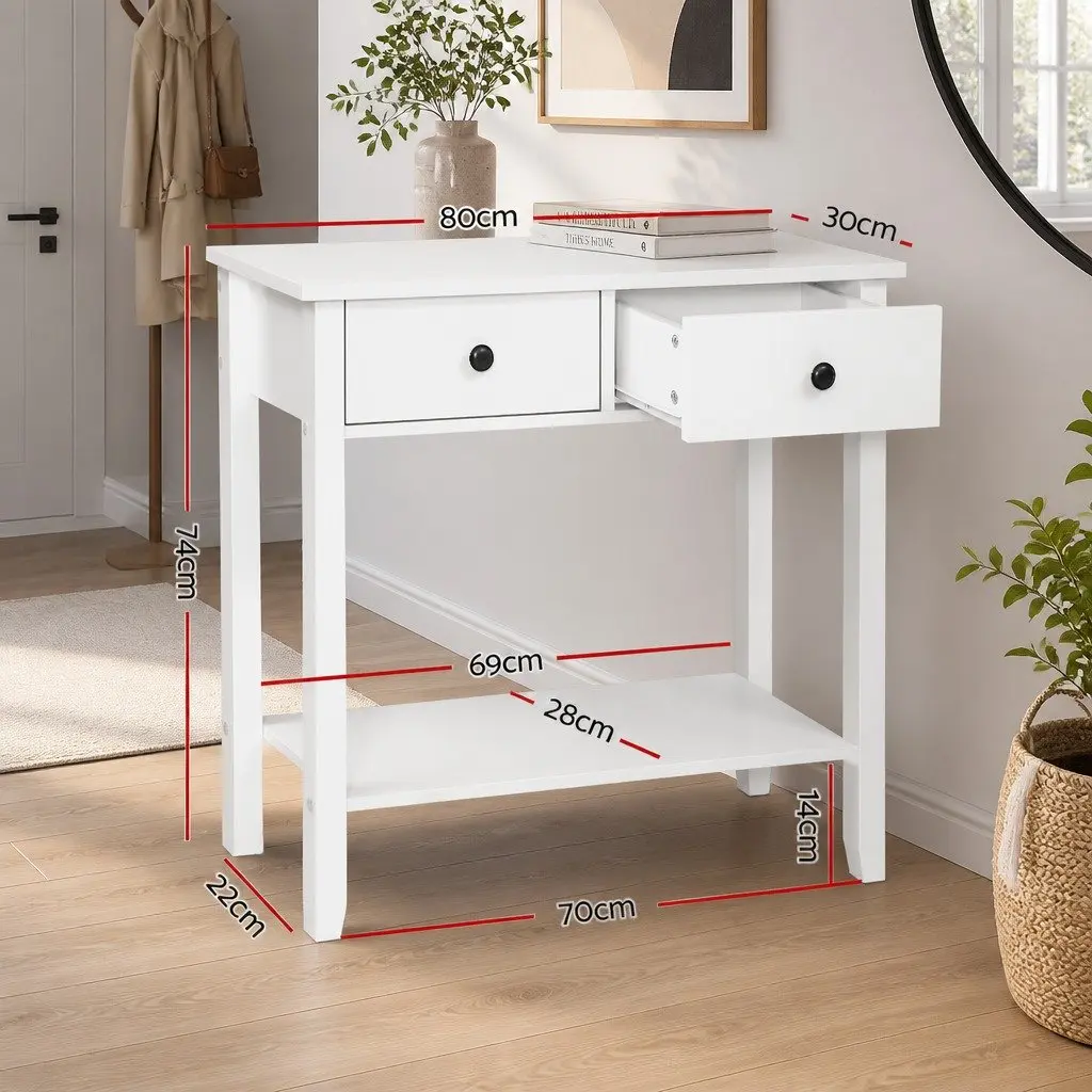 Console Table 2 Drawers 80cm White Hallway Entry Storage Display Furniture