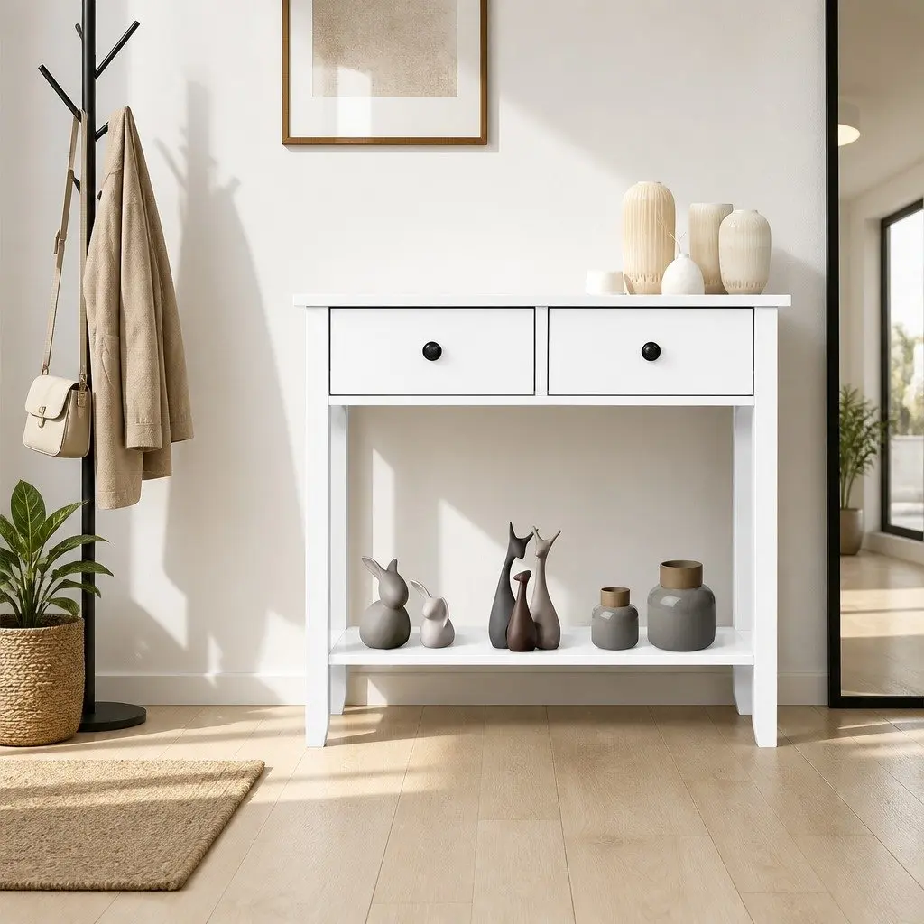 Console Table 2 Drawers 80cm White Hallway Entry Storage Display Furniture