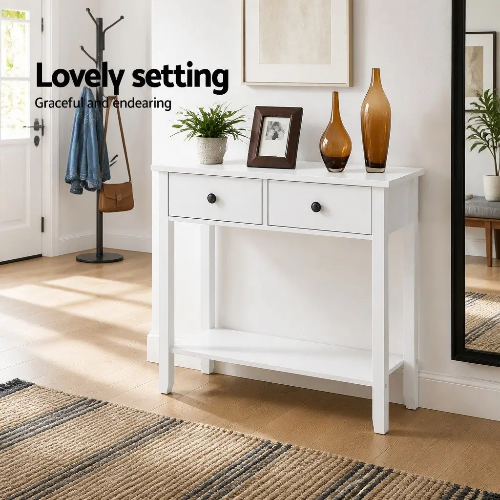 Console Table 2 Drawers 80cm White Hallway Entry Storage Display Furniture