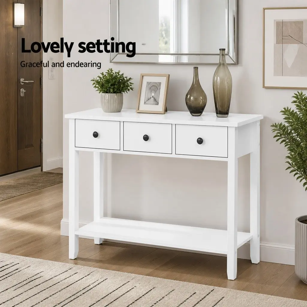 Console Table 3 Drawers 100CM White Hallway Entryway Storage Furniture