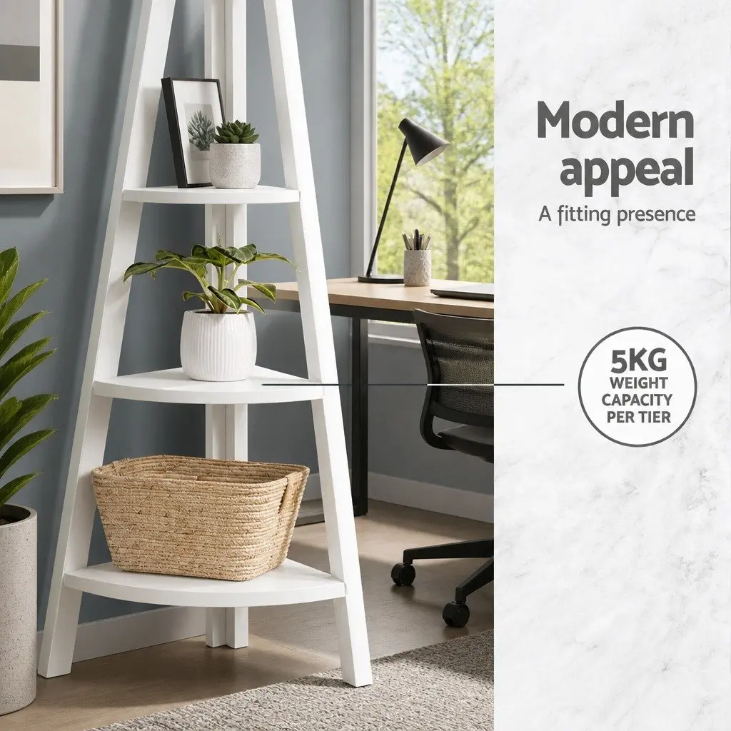 5 Tier Corner Ladder Shelf White Freestanding Bookcase Storage Display Stand