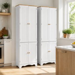 Buffet Sideboard Pantry Cabinet Cupboard 6-Tiers Storage Shelves White Berne