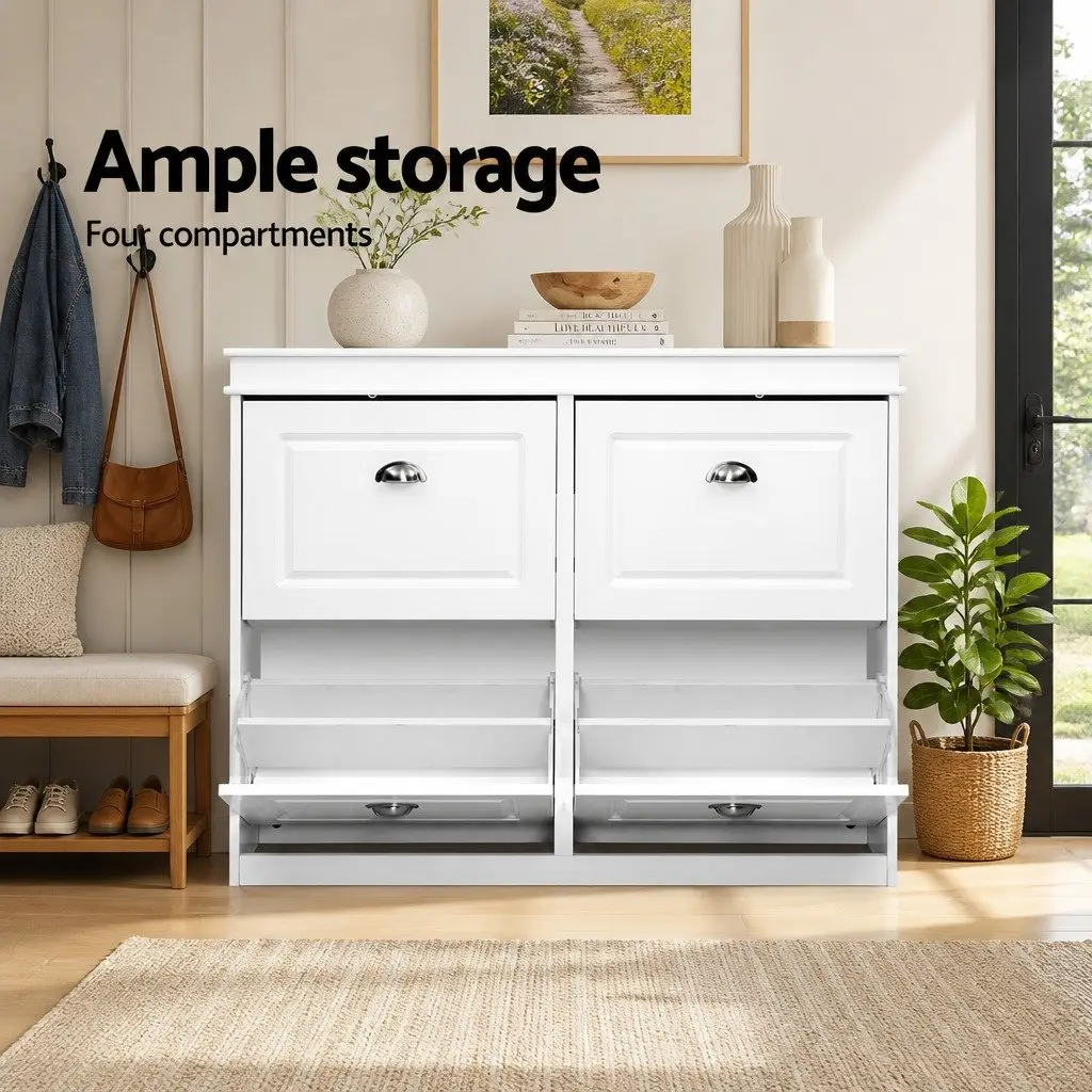 Shoe Rack Cabinet 4-Tier White Storage Organiser Adjustable Shelves