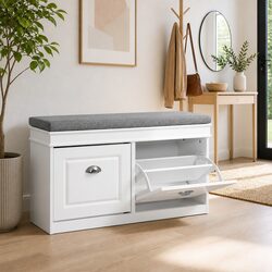 White Shoe Storage Cabinet with Comfortable Bench