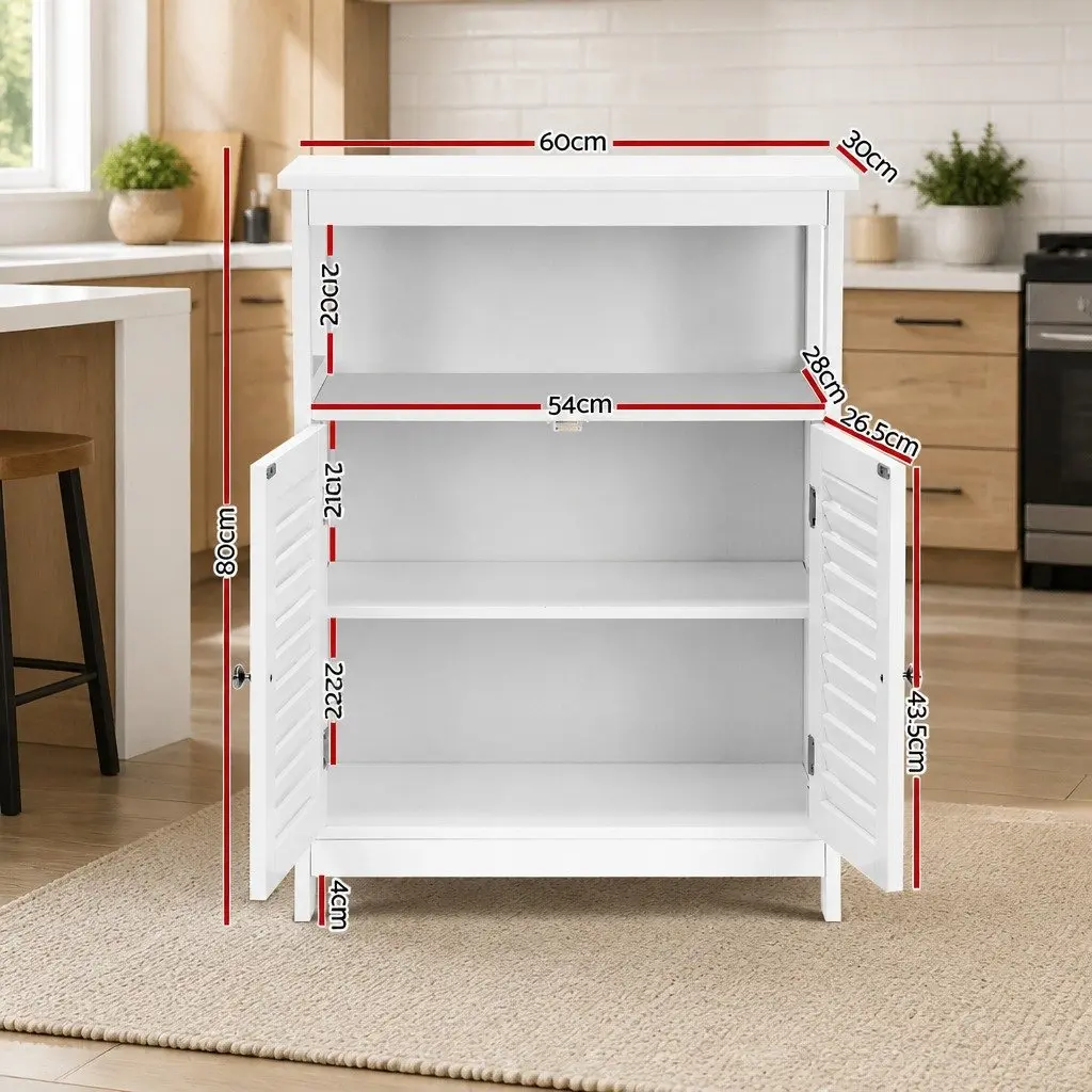 Buffet Sideboard White Louvred Cupboard 60cm x 30cm x 80cm