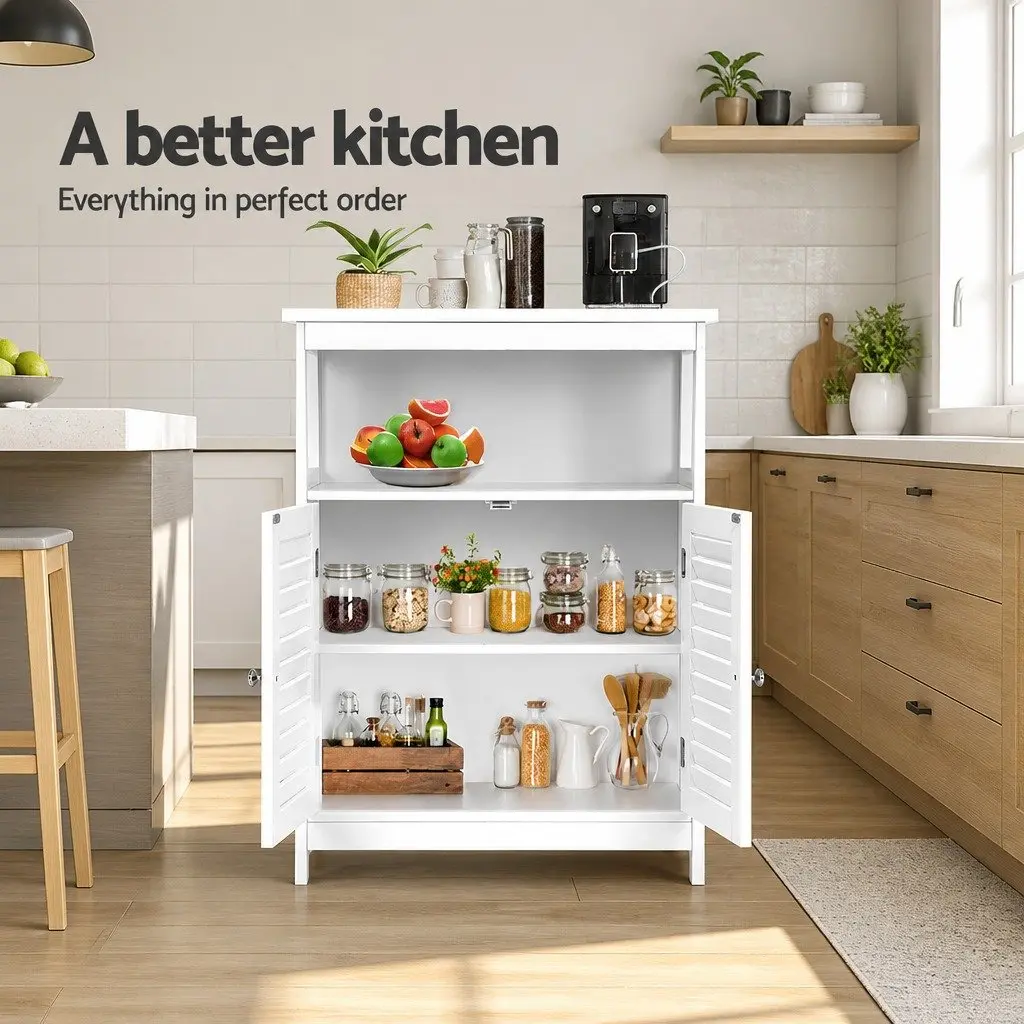 Buffet Sideboard White Louvred Cupboard 60cm x 30cm x 80cm