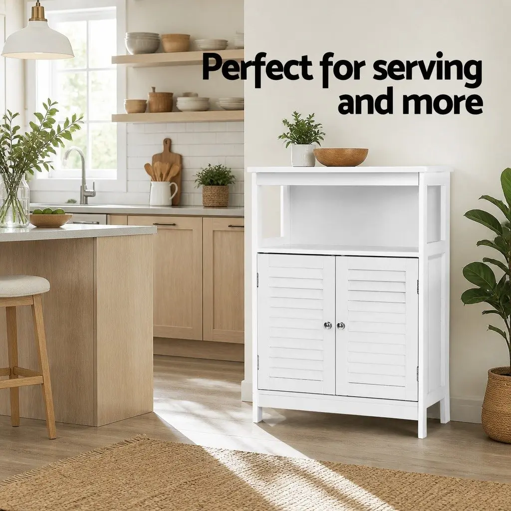 Buffet Sideboard White Louvred Cupboard 60cm x 30cm x 80cm