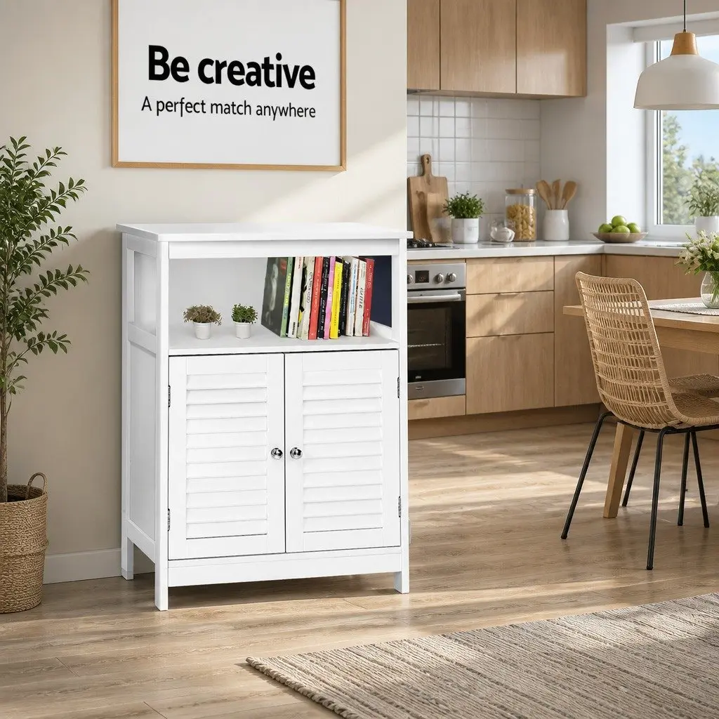 Buffet Sideboard White Louvred Cupboard 60cm x 30cm x 80cm