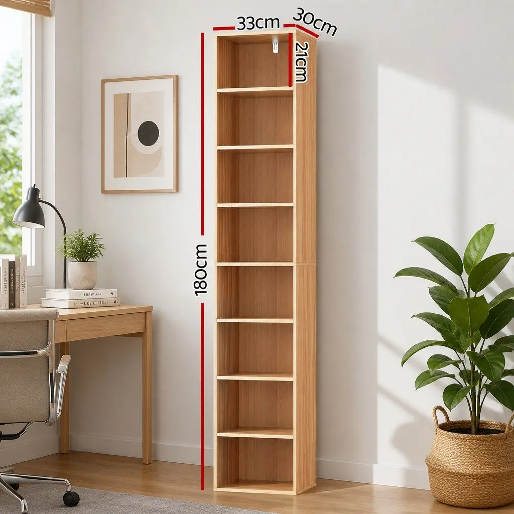 8-Tier Bookshelf Storage Shelving Unit Adjustable Removable Shelves Pine 33cm W x 30cm D x 180cm H