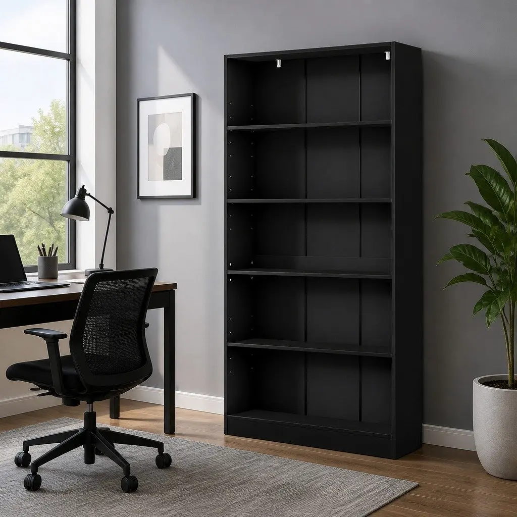 5-Tier Bookshelf Storage Display Cabinet Adjustable Shelves Black