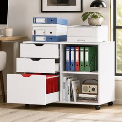 3 Drawer Mobile Filing Cabinet Printer Stand White Home Office Storage Wheels