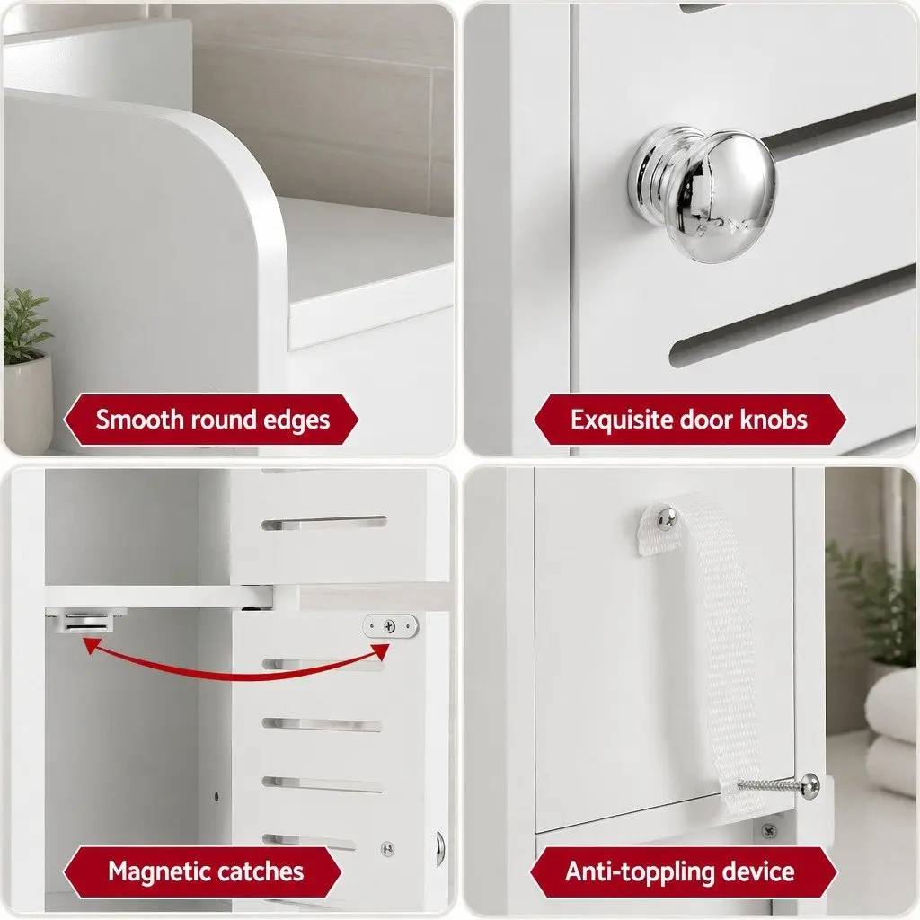 Bathroom Storage Cabinet Slim 3-Tier White Unit