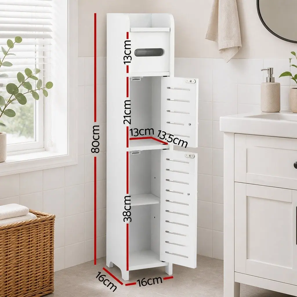 Bathroom Storage Cabinet Slim 3-Tier White