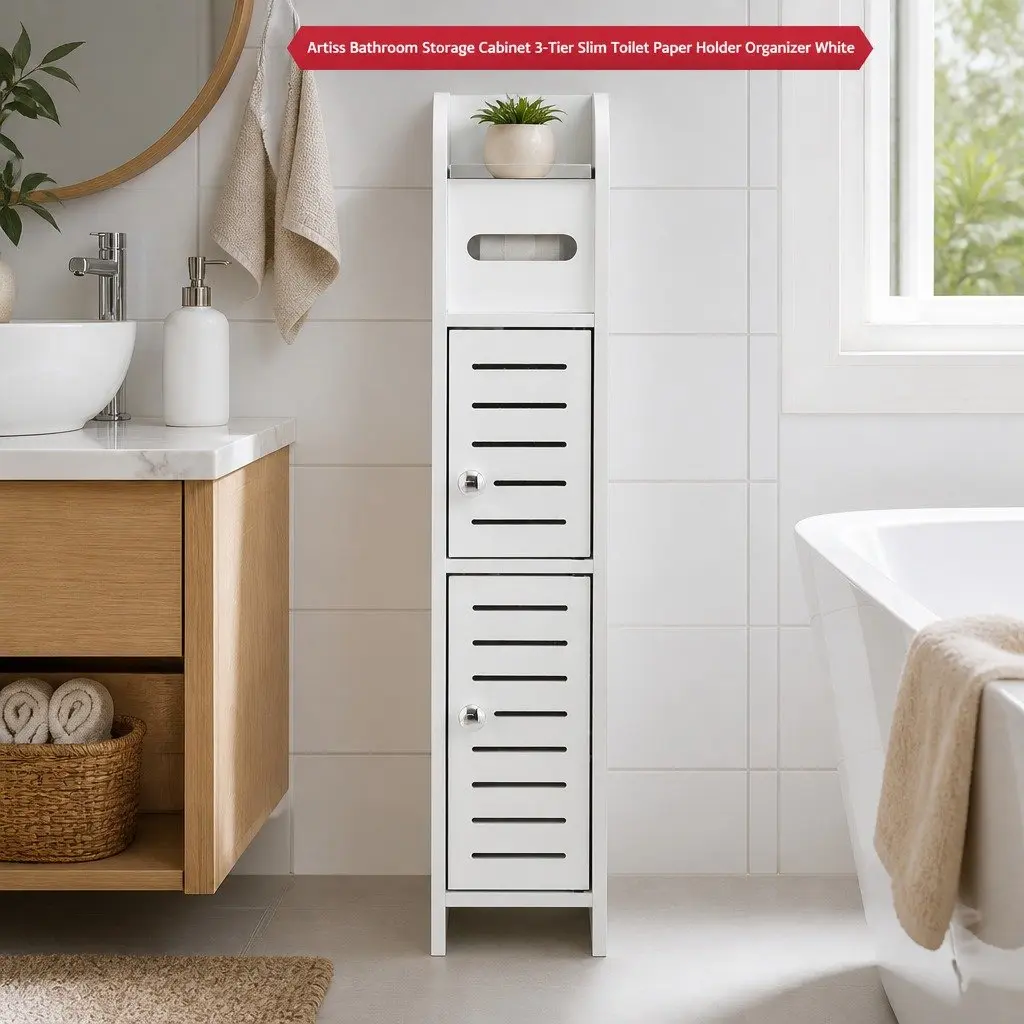 Bathroom Storage Cabinet Slim 3-Tier White