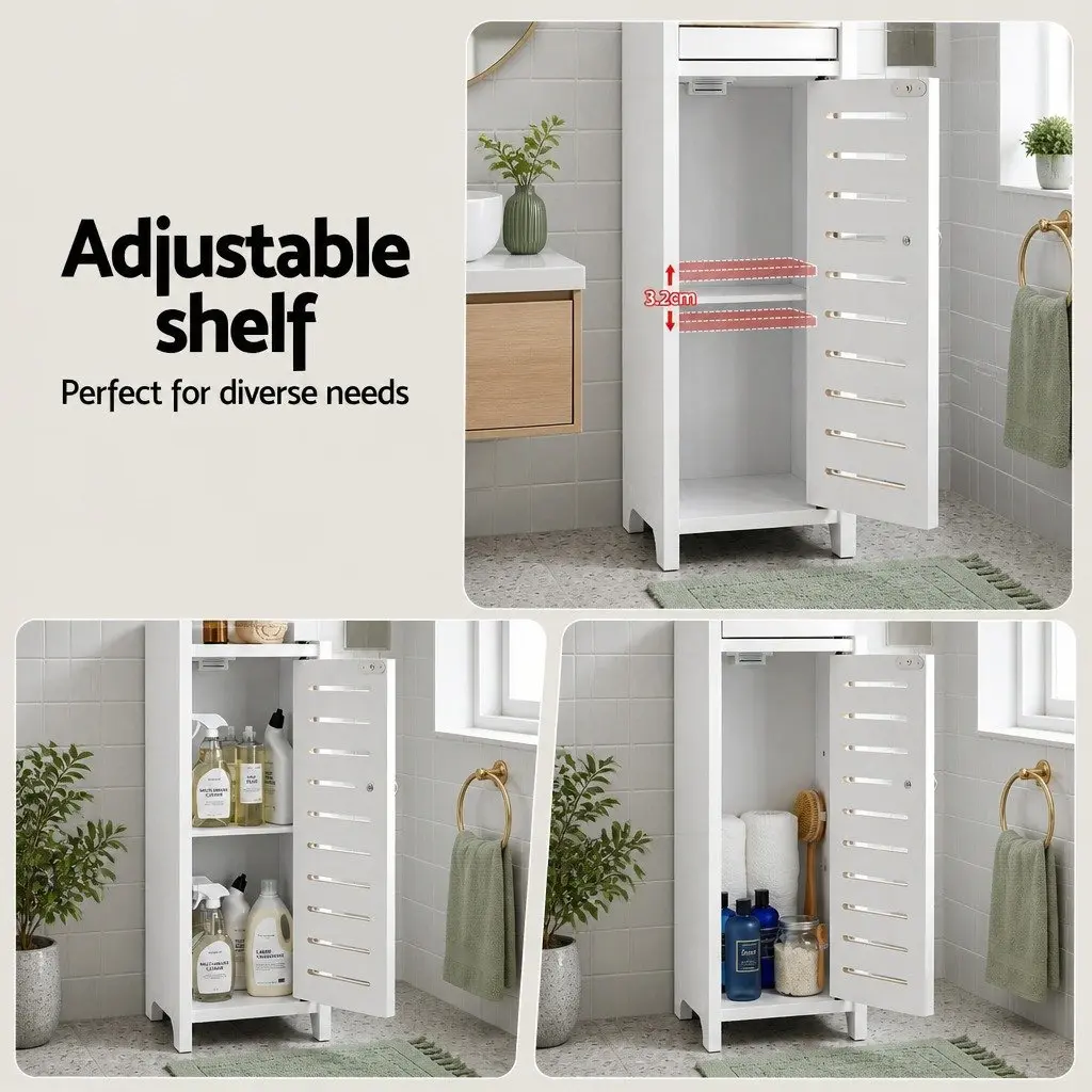 Bathroom Storage Cabinet Slim 3-Tier White