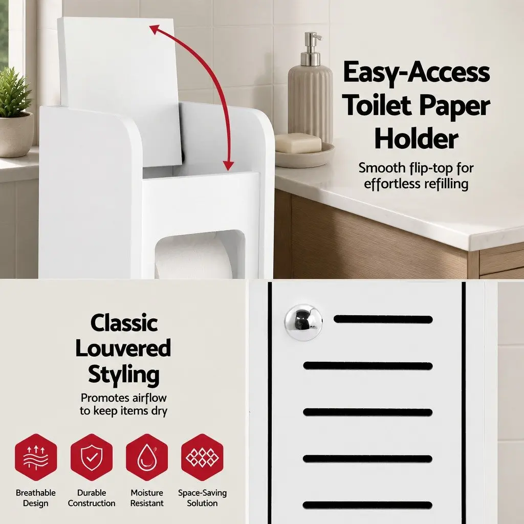 Bathroom Storage Cabinet Slim 3-Tier White