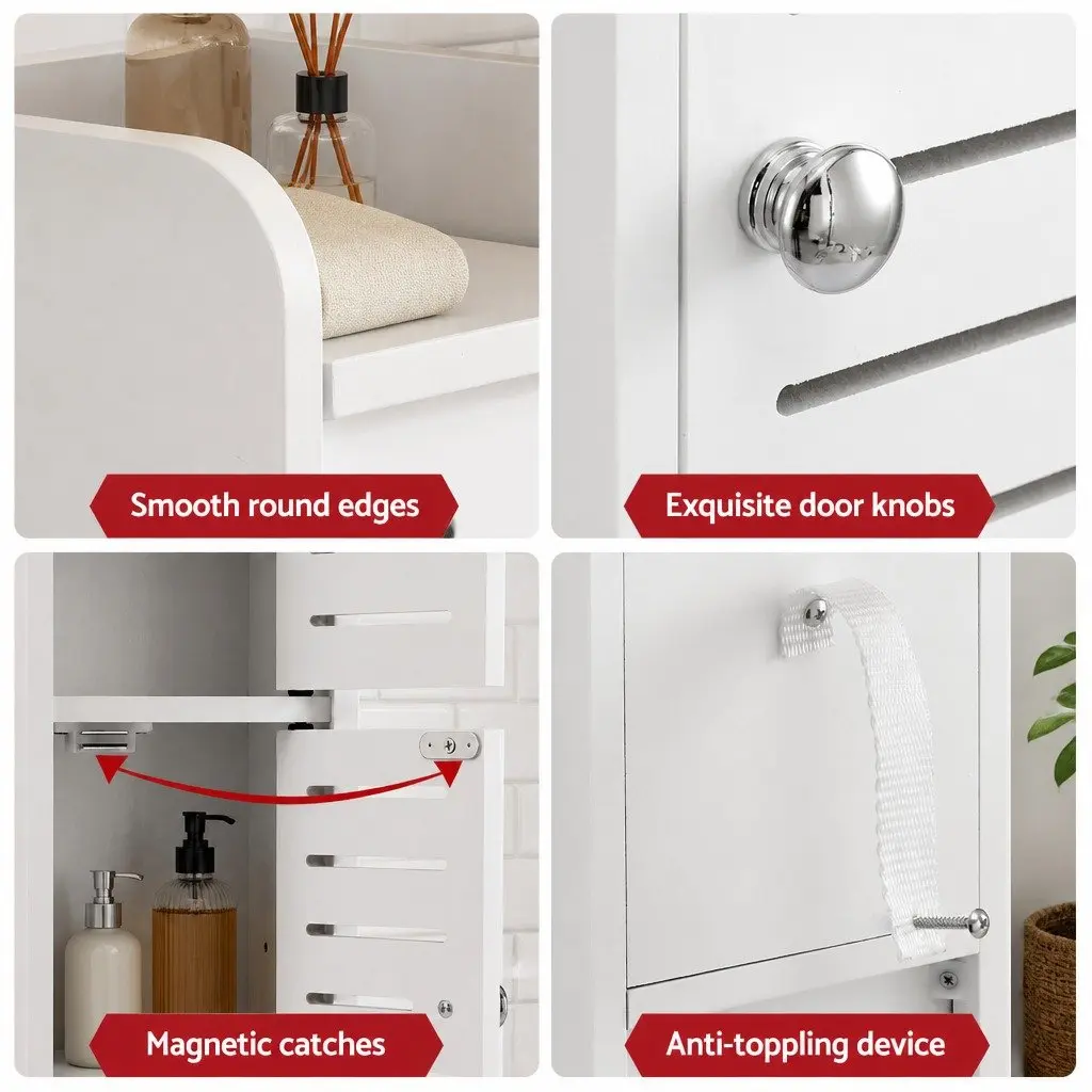 Bathroom Storage Cabinet Slim 3-Tier White