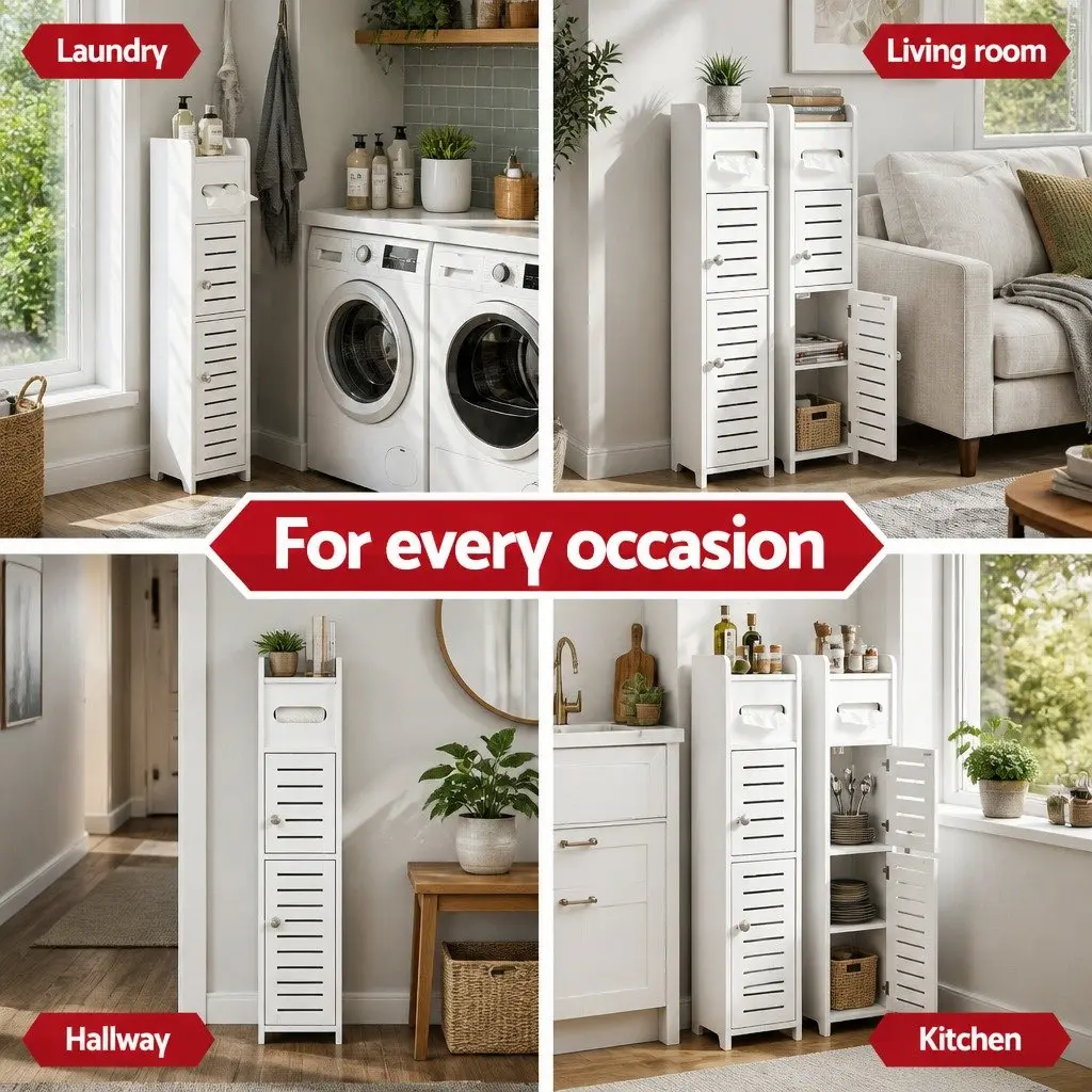 Bathroom Storage Cabinet Slim 3-Tier White