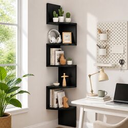 Wall Shelf Corner Floating 5-Tier Bookcase Storage Living Room Bedroom Kitchen